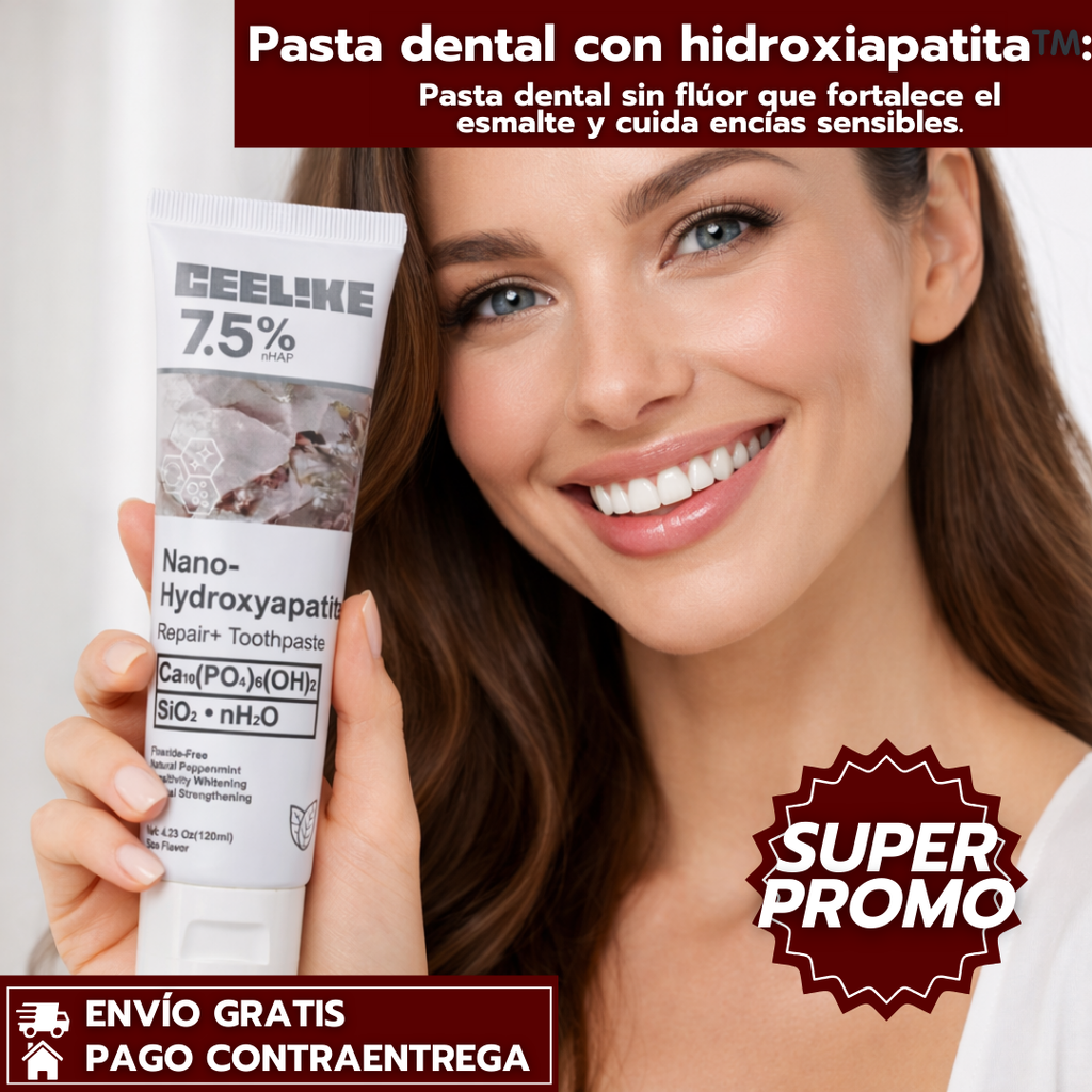 Pasta dental con hidroxiapatita™️: Pasta dental sin flúor que fortalece el esmalte y cuida encías sensibles.