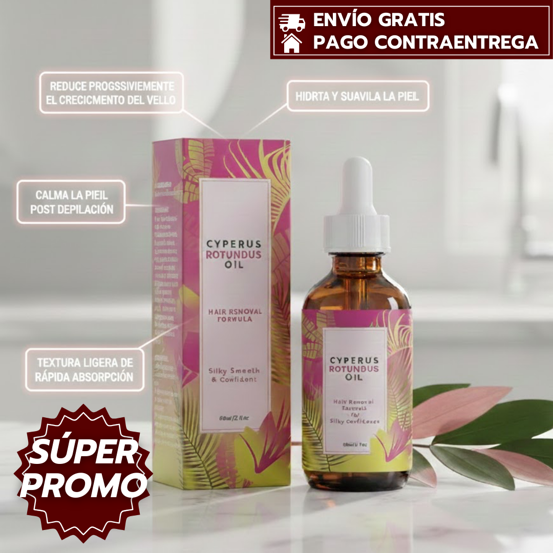 Aceite Cyperus™️: Aceite corporal con Cyperus Rotundus que hidrata la piel y ayuda a reducir progresivamente el crecimiento del vello.